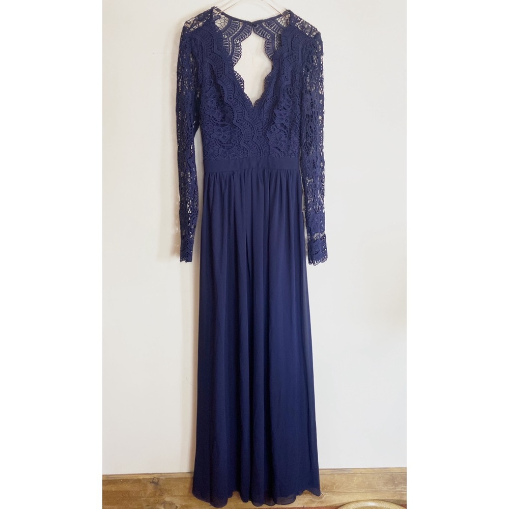 Lulu’s NWT Awaken My Love long full length Dress Navy Blue Womens size M - Picture 3 of 11